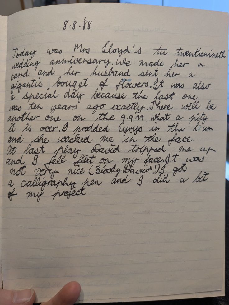 1988 handwritten diary entry